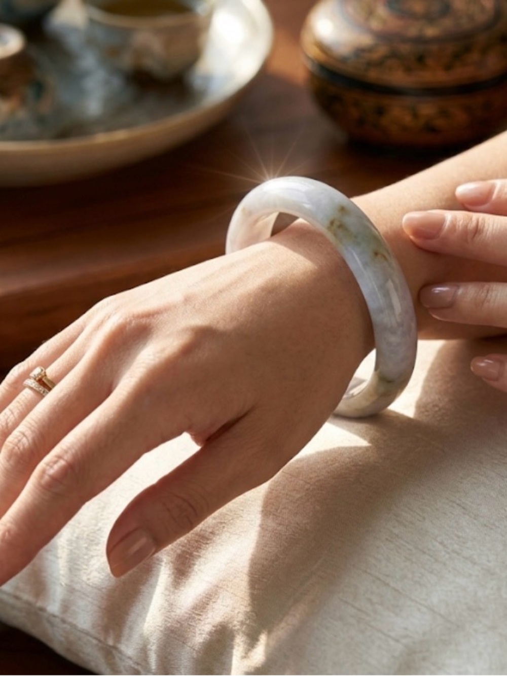 Type A Burmese Jadeite Bangle -Translucent Lavender Spring Green Ice Jade Tyre